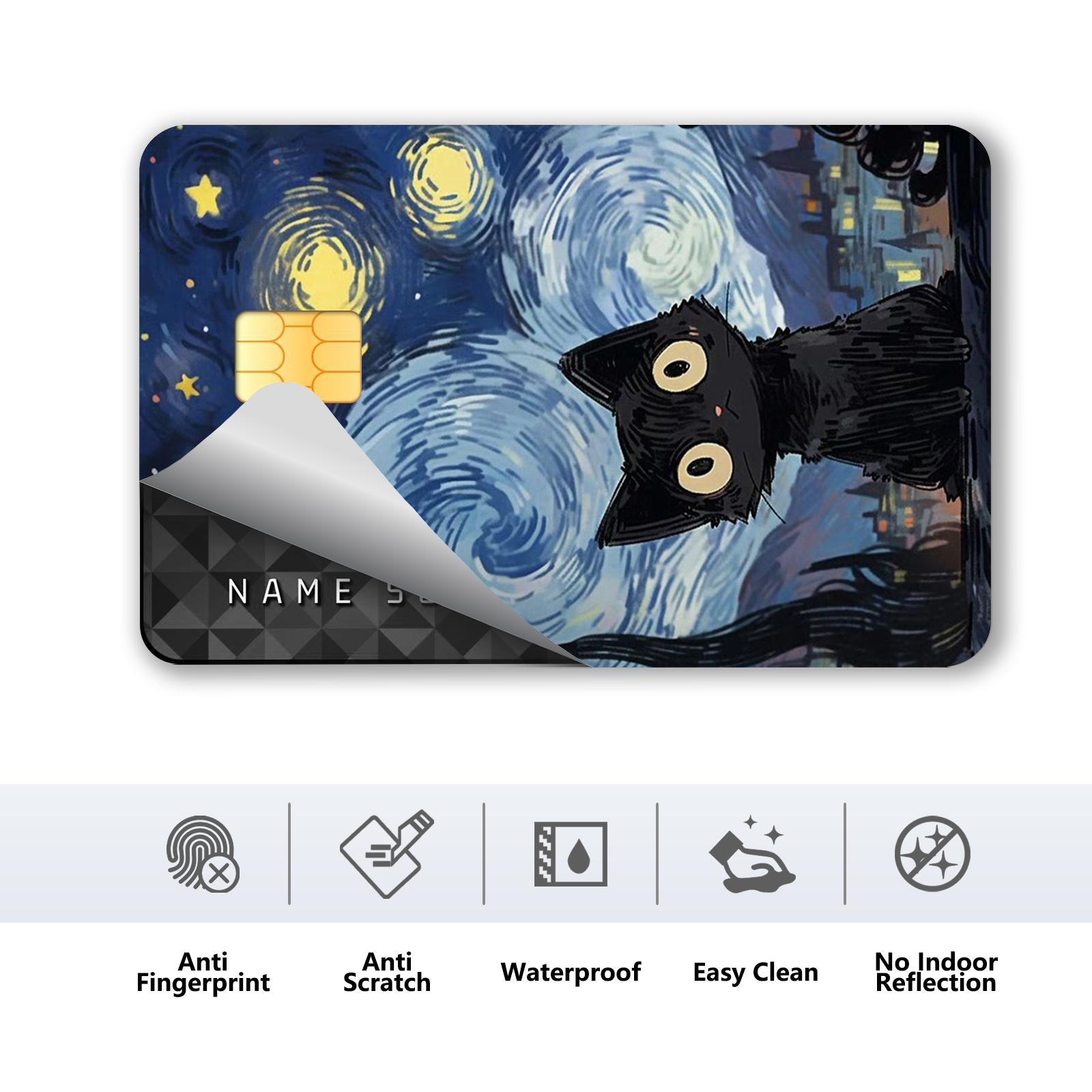 Van Gogh Starry Night Cat Pattern Credit Card Skin, 4 Counts/set Ultra-thin Waterproof Scratch Resistant Card Sticker, Personalized Bank Card Skin Protector, Graphic Decal, Sticker Sheets, Durable Adhesive Stickers