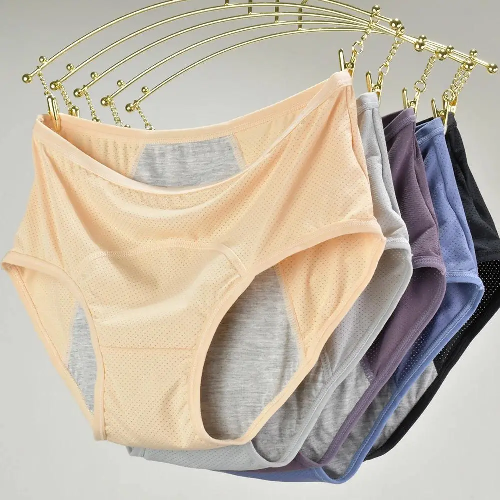 1pc Women's Leak Proof Menstrual Panties – Mid Waist Ice Silk Plus Size Waterproof Period Underwear Sexy Physiological Briefs