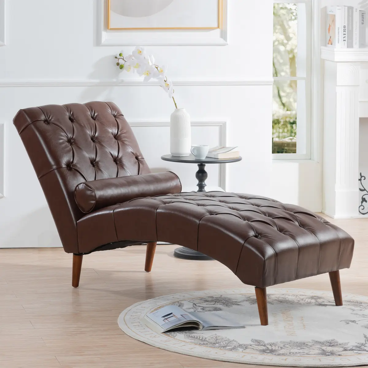 Aobtkel Armless Upholstered Chaise Lounge - Classic Sled Design, Plywood Frame, High Rebound PU+Foam Cushion, Equipped Rolling Pillow, Cotton, Elastic Band Support, KD Assembly, 25.39"Wx60.24"Dx32.28"H Indoor Furniture Chair WL