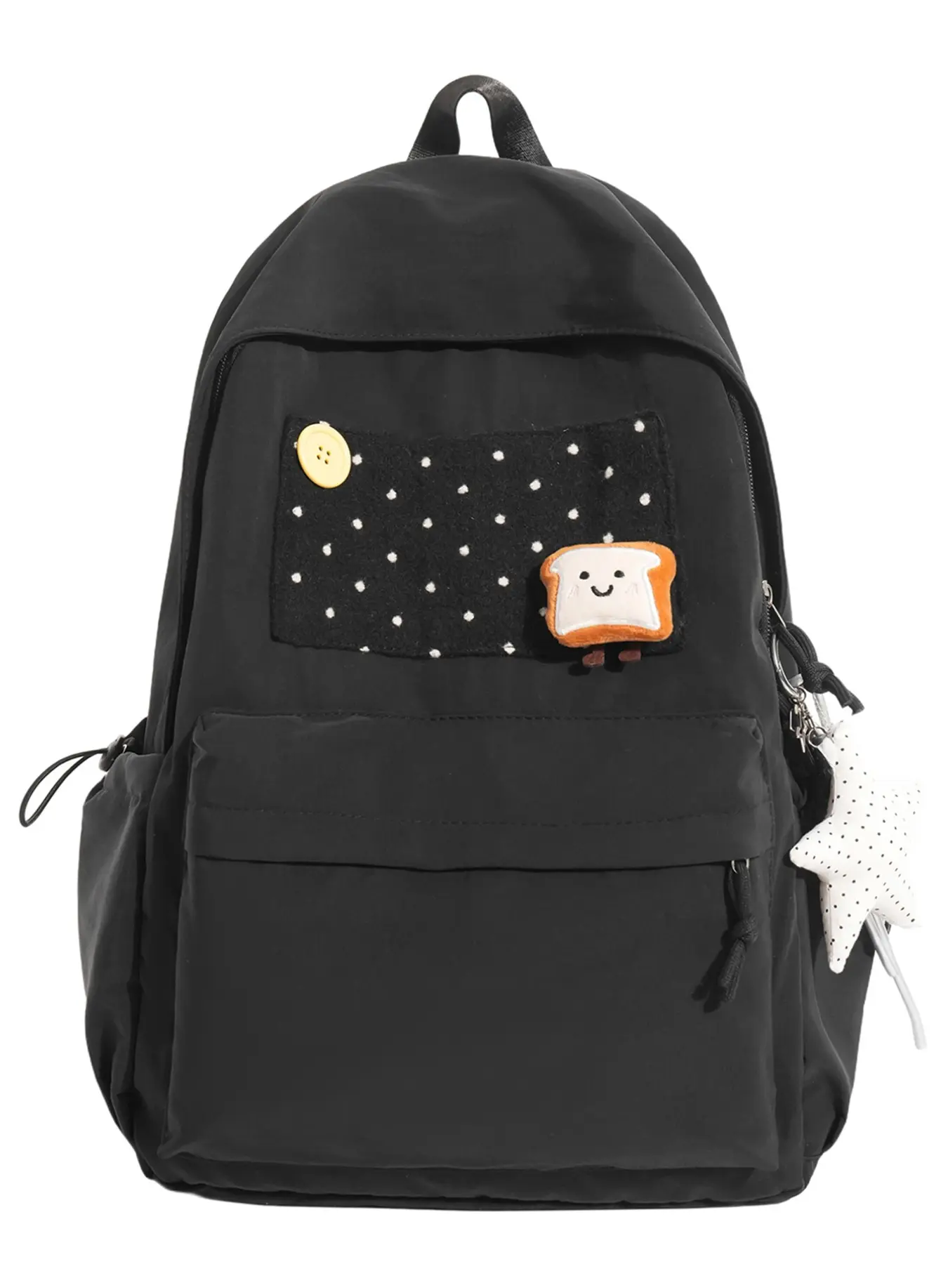 Cartoon Smiling Toast Patch Backpack, Lightweight Travel Bag with Star Charm, Perfect Gift for Girls, High-Style Commute Bag