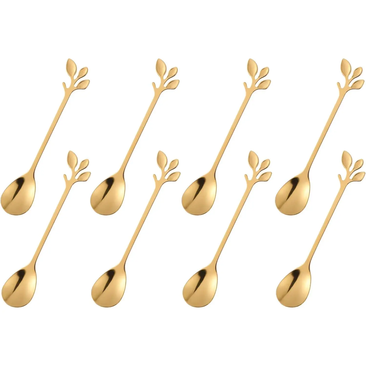 Gold Plated Stainless Steel Mini Coffee Espresso Spoon, Tableware Flatware Dessert Teaspoons Small Soup Spoons Set of 8, 4.9 inch Specialty Demitasse Stirring Spoons (Gold spoons)