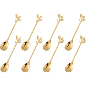 Gold Plated Stainless Steel Mini Coffee Espresso Spoon, Tableware Flatware Dessert Teaspoons Small Soup Spoons Set of 8, 4.9 inch Specialty Demitasse Stirring Spoons (Gold spoons)