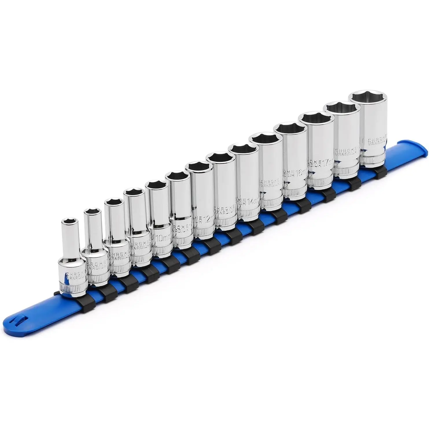 14PCS 3/8" Drive 6 Pt. Mid-Length Socket Set, Metric, 6, 7, 8, 9, 10, 11, 12, 13, 14, 15, 16, 17, 18, 19 mm, Mirror Chrome Finish