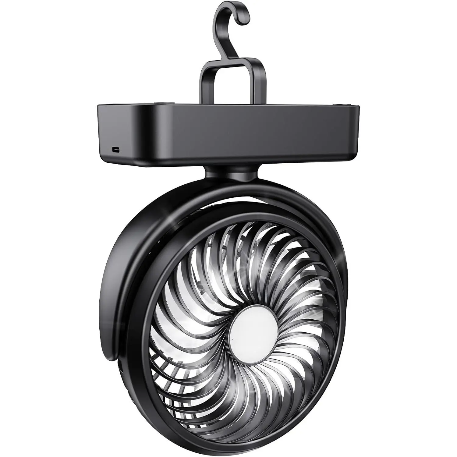 Portable Camping Fan with LED Lantern- 40H Work Time Rechargeable Battery Operated Fan with Hanging Hook for Tent Car RV Hurricane Emergency Outages Survival Kit Cruise Travel Camping Essentials Gear