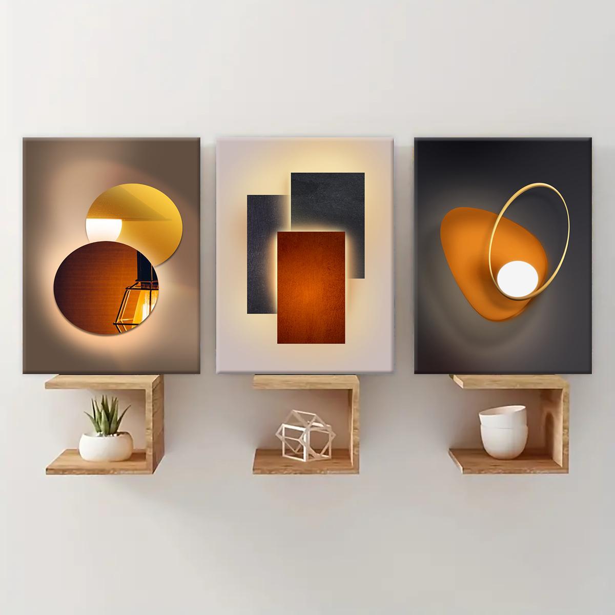 Wooden-Framed Canvas Painting Set, 3 Counts Multi-Dimensional Spray Art Posters, Wall Decor Modern Home Decoration for Living Room, Bedroom and Office