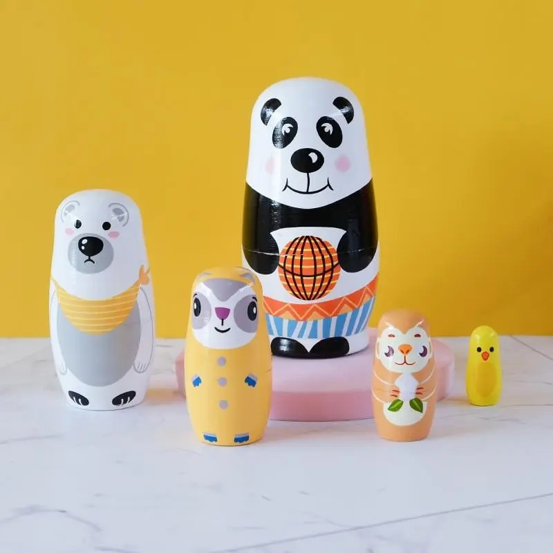Wooden Basketball Panda Russian Doll Set, Kids Handmade Toy Stacking Dolls, Christmas Birthday Halloween Gift Decorations