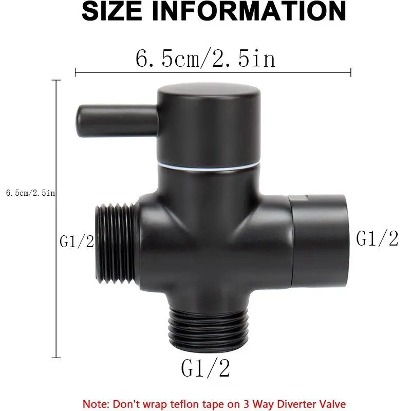 Three-Way Diverter Valve, Shower Water Divertor, Faucet Diverter Device, Bathroom Accessories, Fitting, Pole Mount, Varnished Finish
