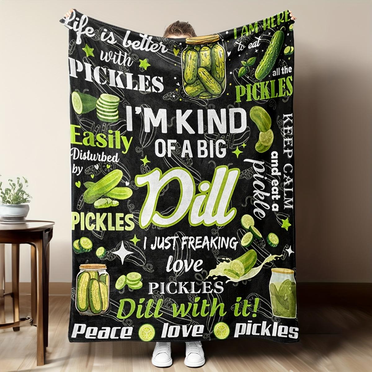 1pc Pickle-Themed Flannel Bedspread - Soft Cozy Cucumber & Dill Pickle Print Bedspread Suitable for Couch, Bed, Dorm Room - Funny Gift for Pickle Lovers, Green & Black Retro Bedding (All-Season Use) 1pc Pickle-Themed Flannel Bedspread - Soft Cozy Cucumber & Dill Pickle Print Bedspread Suitable for Couch, Bed, Dorm Room - Funny Gift for Pickle Lovers, Green & Black Retro Bedding (All-Season Use)