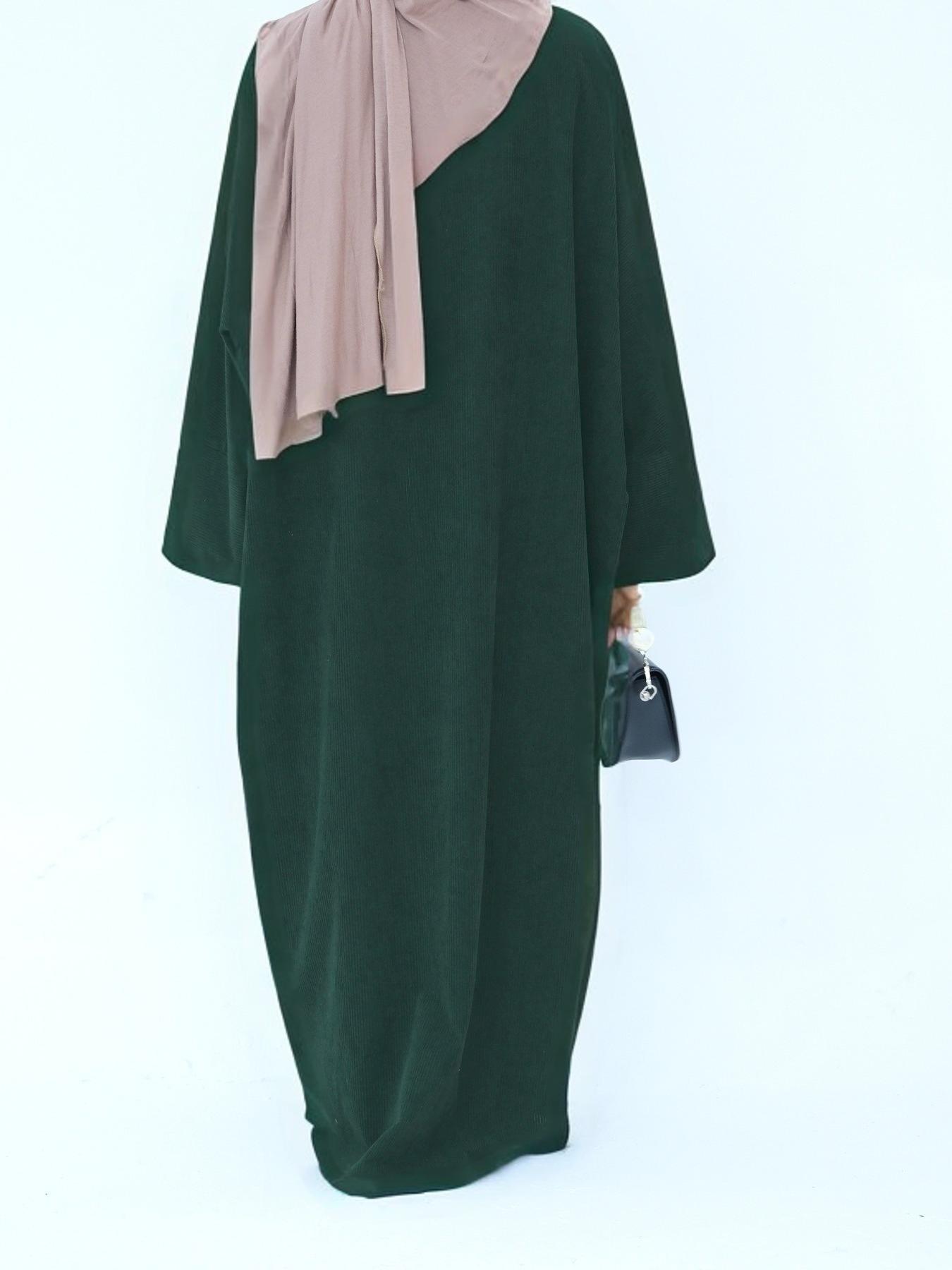 Women's Solid Color Tie Front Batwing Sleeve Abaya, Casual Long Sleeve Thickened Outerwear for Fall & Winter, Women's Islamic Clothing for Daily Wear