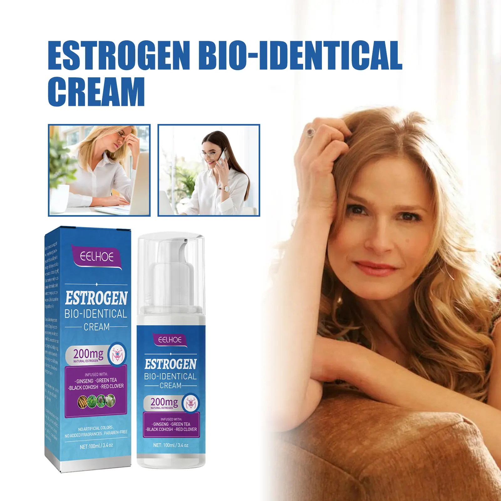 EELHOE Natural Plant-Based Body Cream for Women, Gentle Moisturizing Daily Skincare with Ginseng & Black Cohosh 100ml
