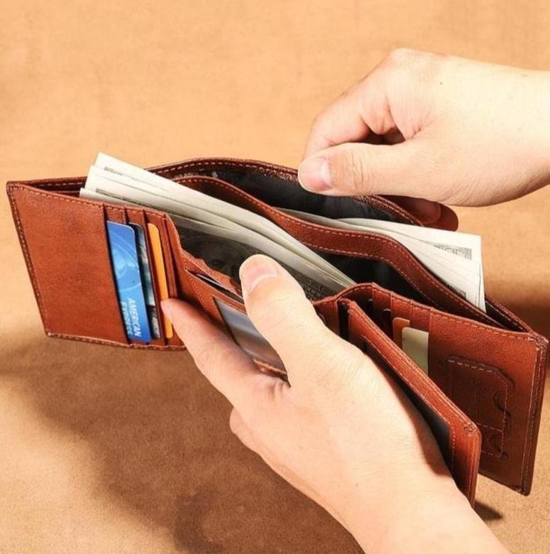 Premium Men’s Trifold Wallet - RFID Blocking Genuine Cowhide Leather Dual ID Windows for Daily & Business Use