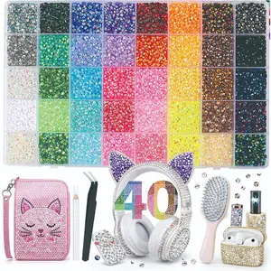 40 Color 40000Pcs Jelly Rhinestones Multicolor Resin Flatback Gems with Kit Tools for Diamond Art Bedazzling Jewelry Crafting Book Shoes Nail Art Nail Decoration Supplies