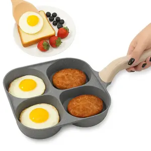 Multifunctional 4-Hole Non-Stick Frying Pan with Granite Coating – for Eggs, Pancakes, and Toast.Wooden Handle for Safe Grip, Easy to Use & Clean.Upgrade Your Breakfast Game with This Kitchen Essential!