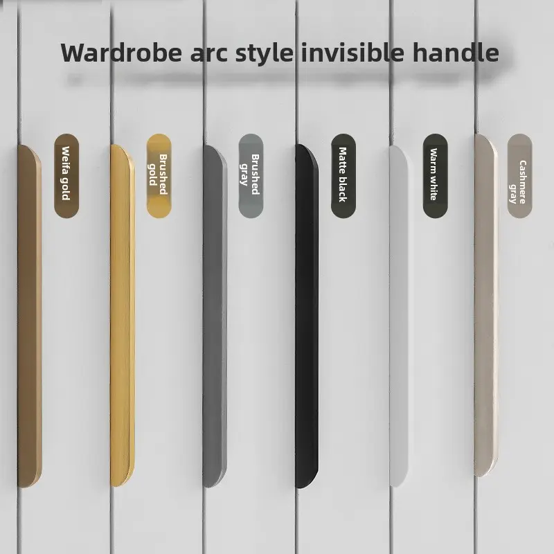 10 pieces of arc-shaped concealed aluminum alloy handles; hidden handles; wardrobe door handles; drawer handles; cabinet door handles; American Nordic style; oxidation process; easy installation; screws included