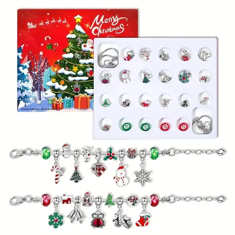 Christmas Bracelet Making Kit, DIY Jewelry Craft Set, 24-Day Countdown Christmas Calendar Gift, Creative Holiday Surprise for Kids and Adults