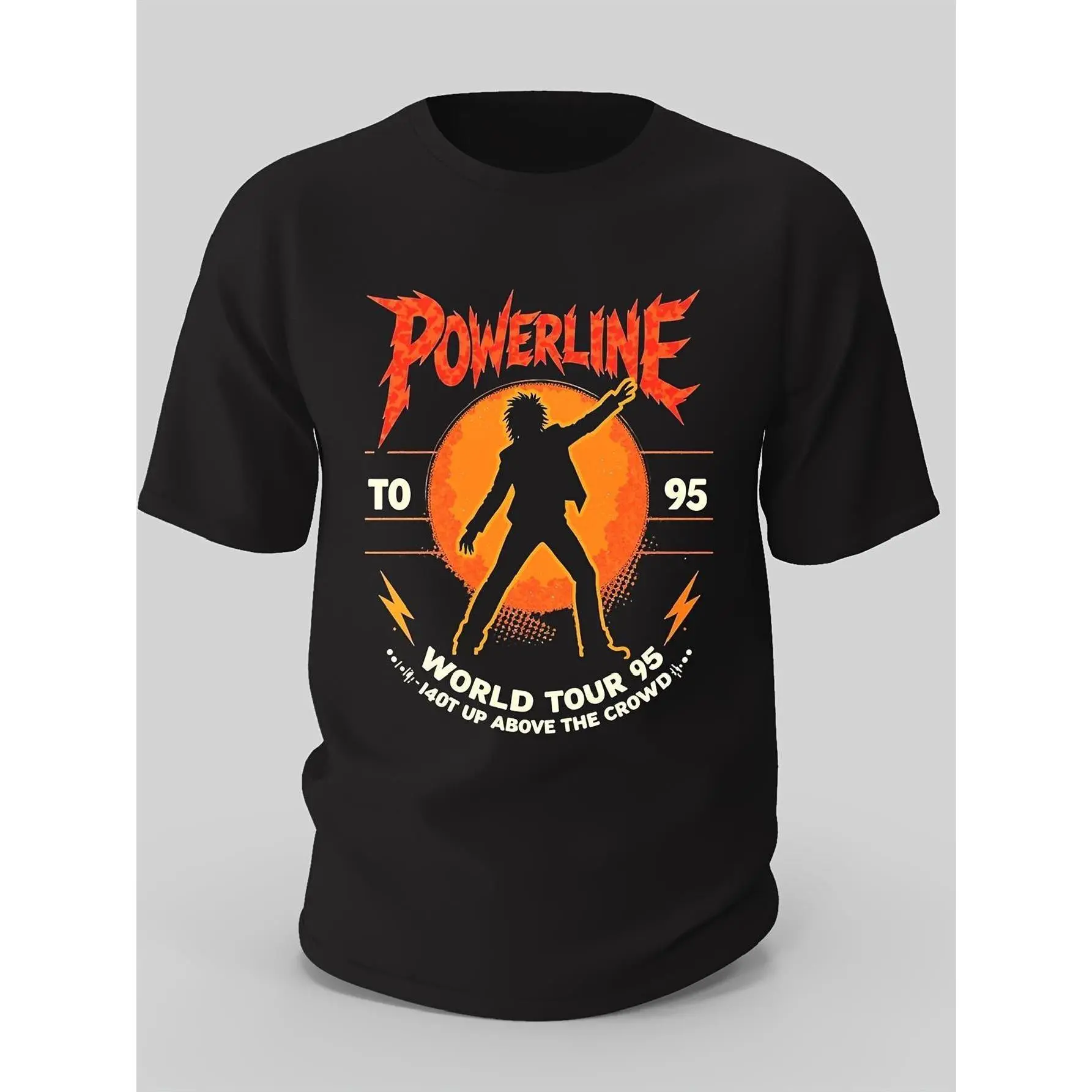 Powerline World Tour 95 Men's Graphic T-Shirt - Soft Cotton Crew Neck T-Shirt, Vintage Rock Art, Black Casual Short Sleeve Shirt, Suitable for All Seasons, Band T-Shirt