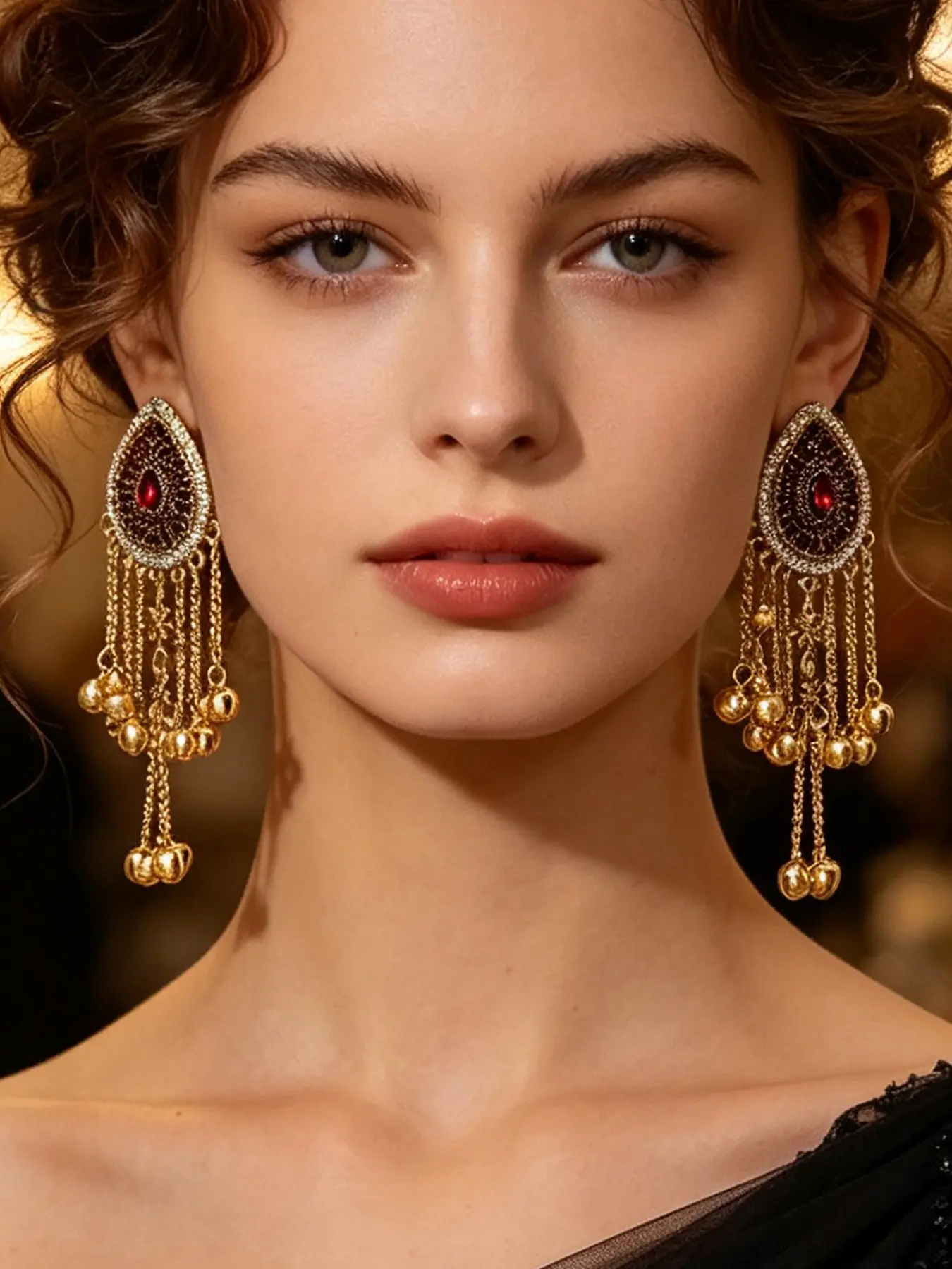 Vintage Teardrop Bell Fringe Earrings, Indian Ethnic Style Antique Long Dangle Earrings, Travel Photography Accessories