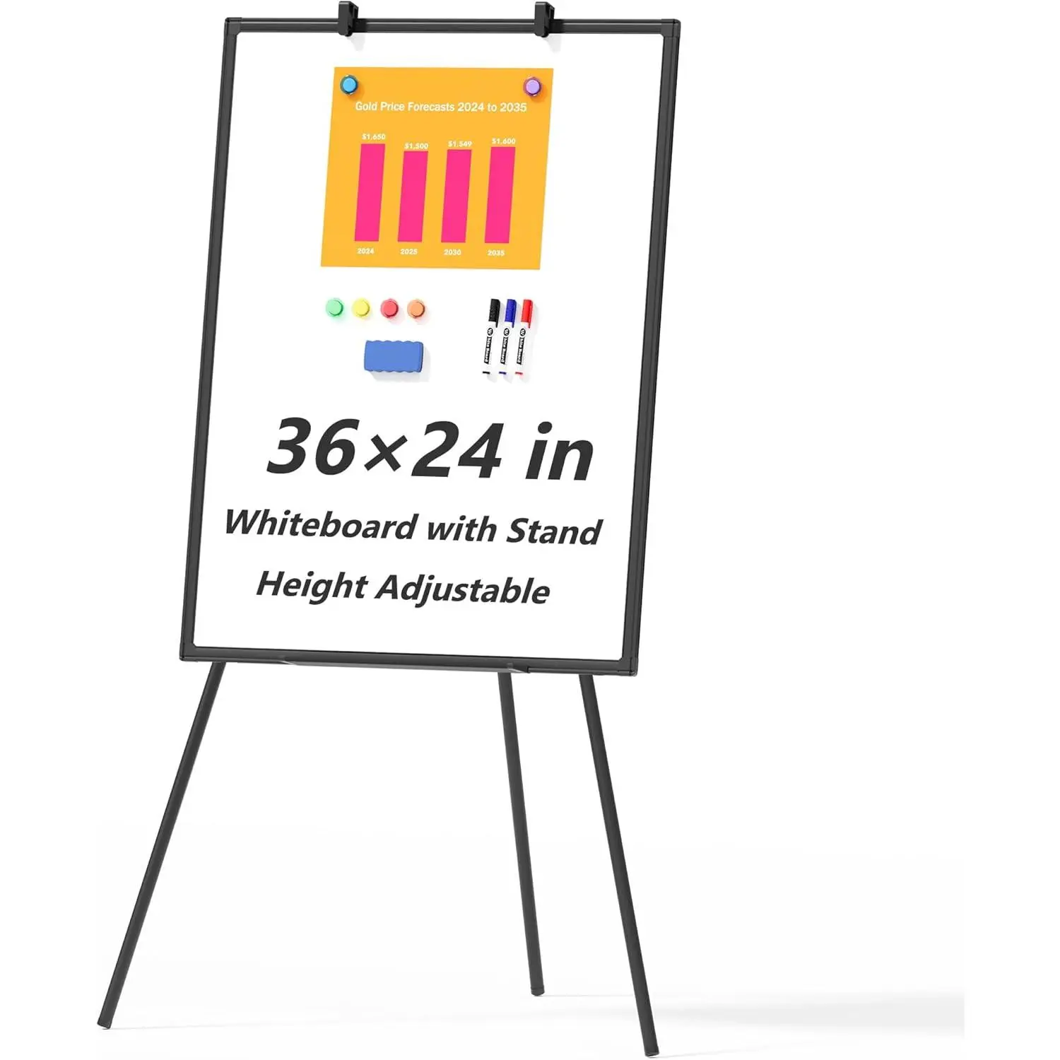 Large Whiteboard Easel with Stand, 36" x 24" Portable Standing  Dry Erase White Board, 3' x 2' Tripod Height Adjustable Flip Chart Easel for  Office Classroom School, Black