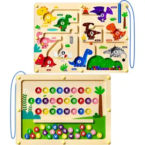 2 in 1 Magnetic Color and Number Maze Dinosaur Magnet Alphabet Counting Puzzle Double Sided Board Fine Motor Skills Montessori Preschool Toys for Boys and Girls (Color1, One Side)fidget toys