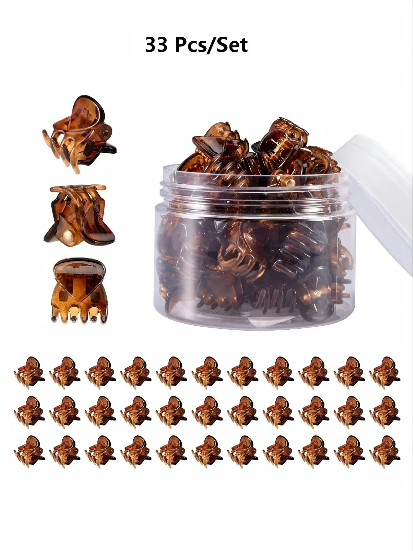 33pcs Amber Mini Hair Claw Clips With Storage Jar, Strong Hold For Buns & Bangs, Versatile Hair Accessories