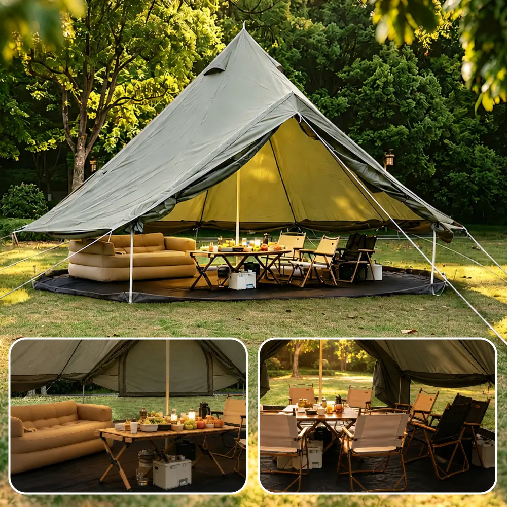 13.1FT Oxford Bell Tent for Family Camping, Large 4 Season Glamping Tent with Stove Jack, Spacious Yurt Style Hot Tent Shelter for 4-8 People, Waterproof Outdoor Canvas Camping Tent, Luxury Cabin Tent for Hunting, Hiking, Backyard & All Weather Adventures