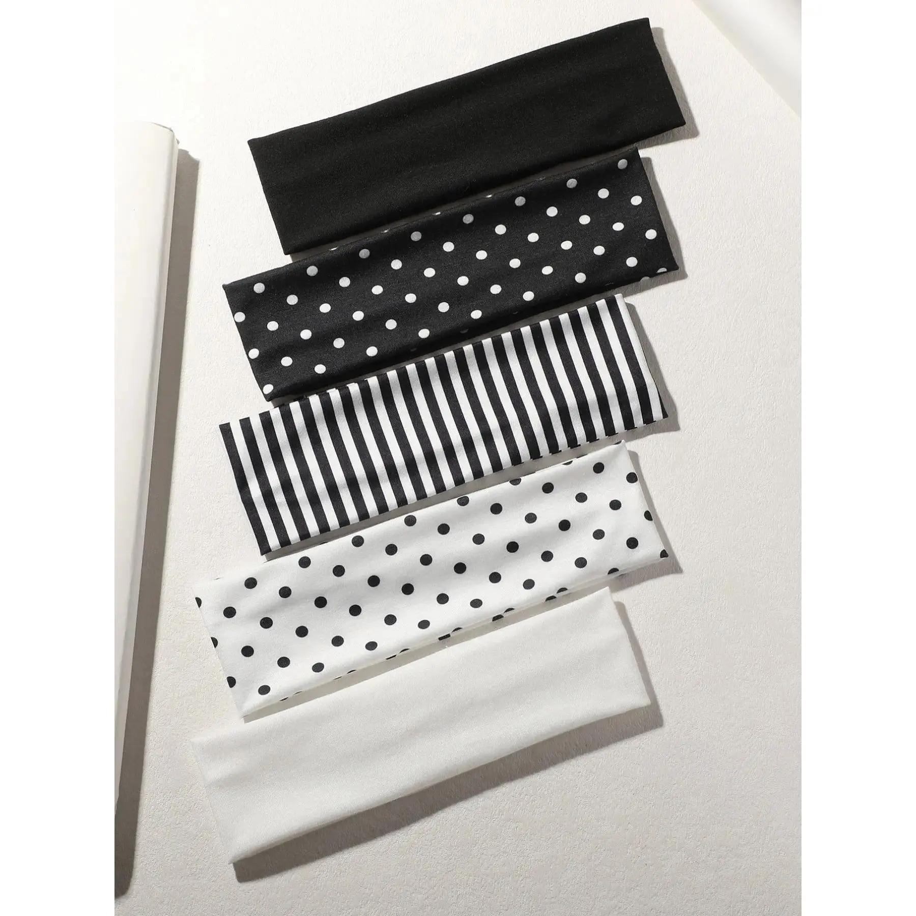5pcs Women's Hair Bands, Polka Dot Striped Solid Color Sport Elastic Sweat Headbands, Soft Breathable Fabric, Ideal for Vacation Yoga Running Skincare Fashion Accessories, Breathable Workout Hairband, Sweatband Headband, Workout Sets Women, Adjustable Ela