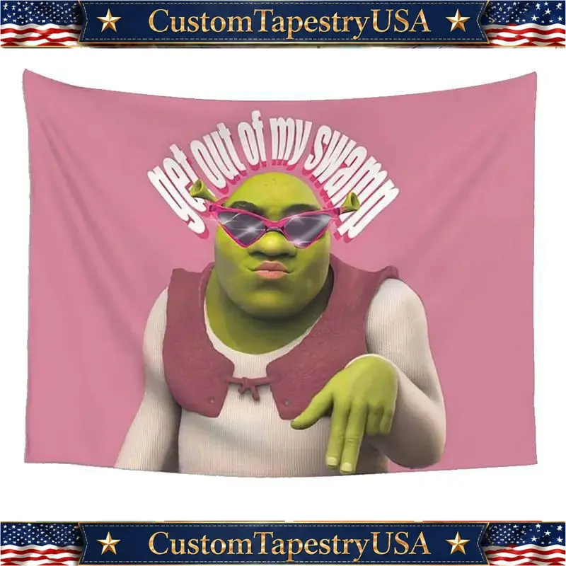 Funny Shrek Pink 3x5Ft Flag Tapestry with 4 Brass Grommets, Home Supplies Gift, Indoor Bedroom/Man Cave Decoration, Outdoor Banner, Festive & Party Backdrop, Home Wall Hanging, Wall Decor