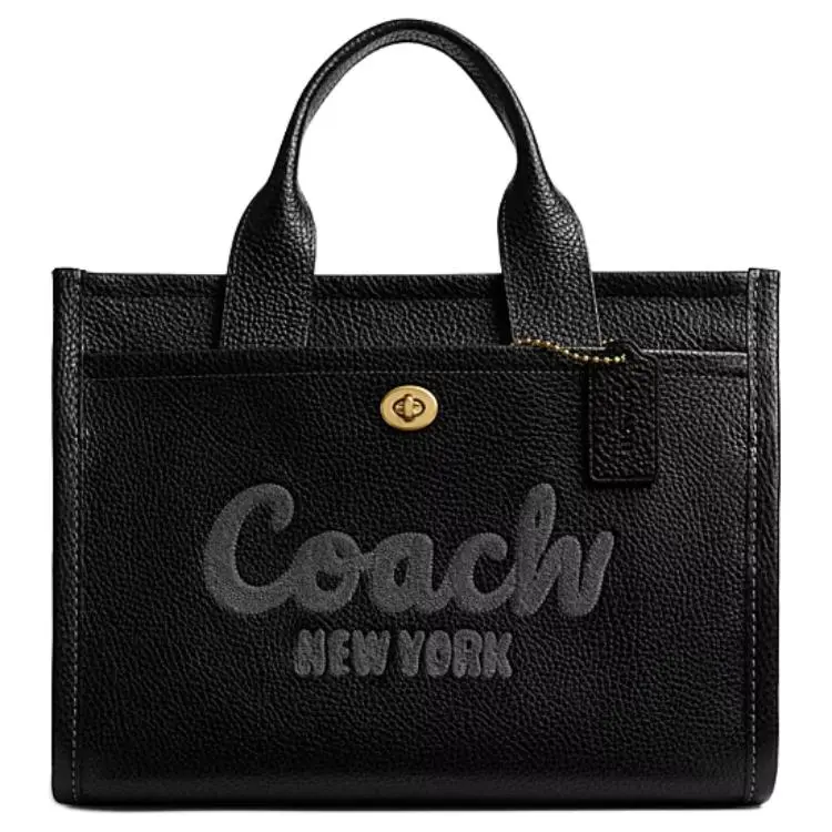 Coach Cargo 34 Letter-Print Leather Tote Bag for Women, Large Black Handbag