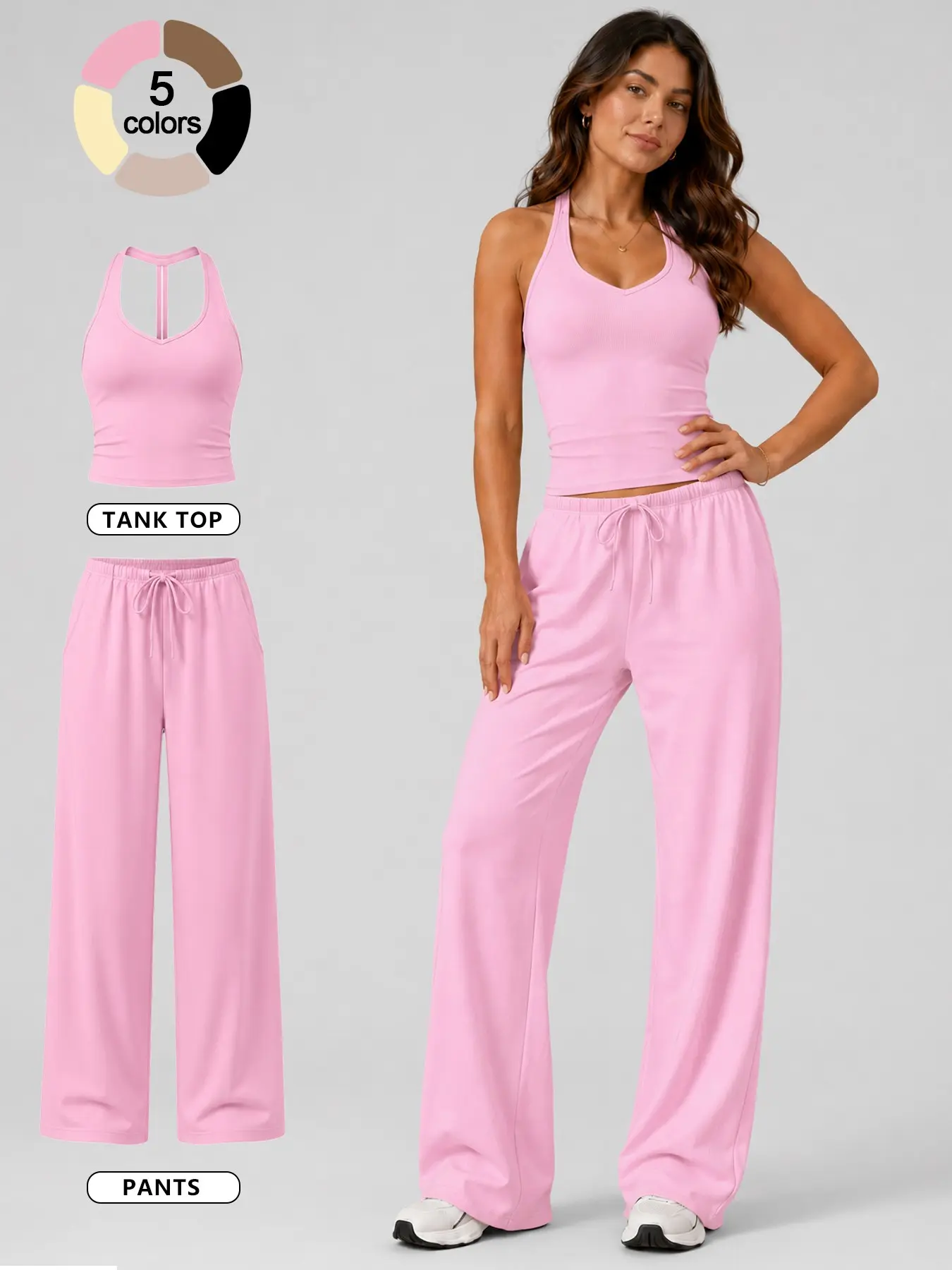 2 Piece Set Women’s Tank Top and Pants Pajama Set Solid Color Racerback Buttery Soft Comfortable Breathable Four Way Stretch Loose Fit Adjustable Drawstring Cooling Moisture Wicking Yoga Set for Daily Wear Going Out TravelCasual Versatile Loungewear Set