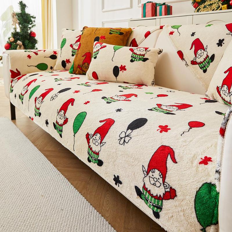 Cartoon Christmas Gnome Pattern Sofa Cover, 1 Count Non-slip Sofa Slipcover, Sofa Protector for Home Living Room, Home Decor