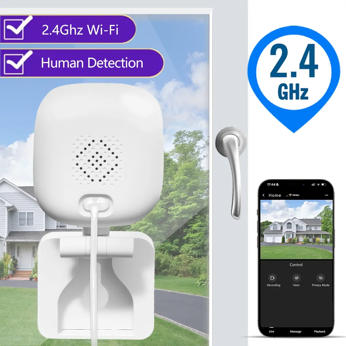 HD 2.4G WiFi Indoor/Outdoor Wired Security Camera - Person/Pet/Vehicle Detection, Baby Monitoring, Color Night Vision,Local Storage or Optional Cloud storage