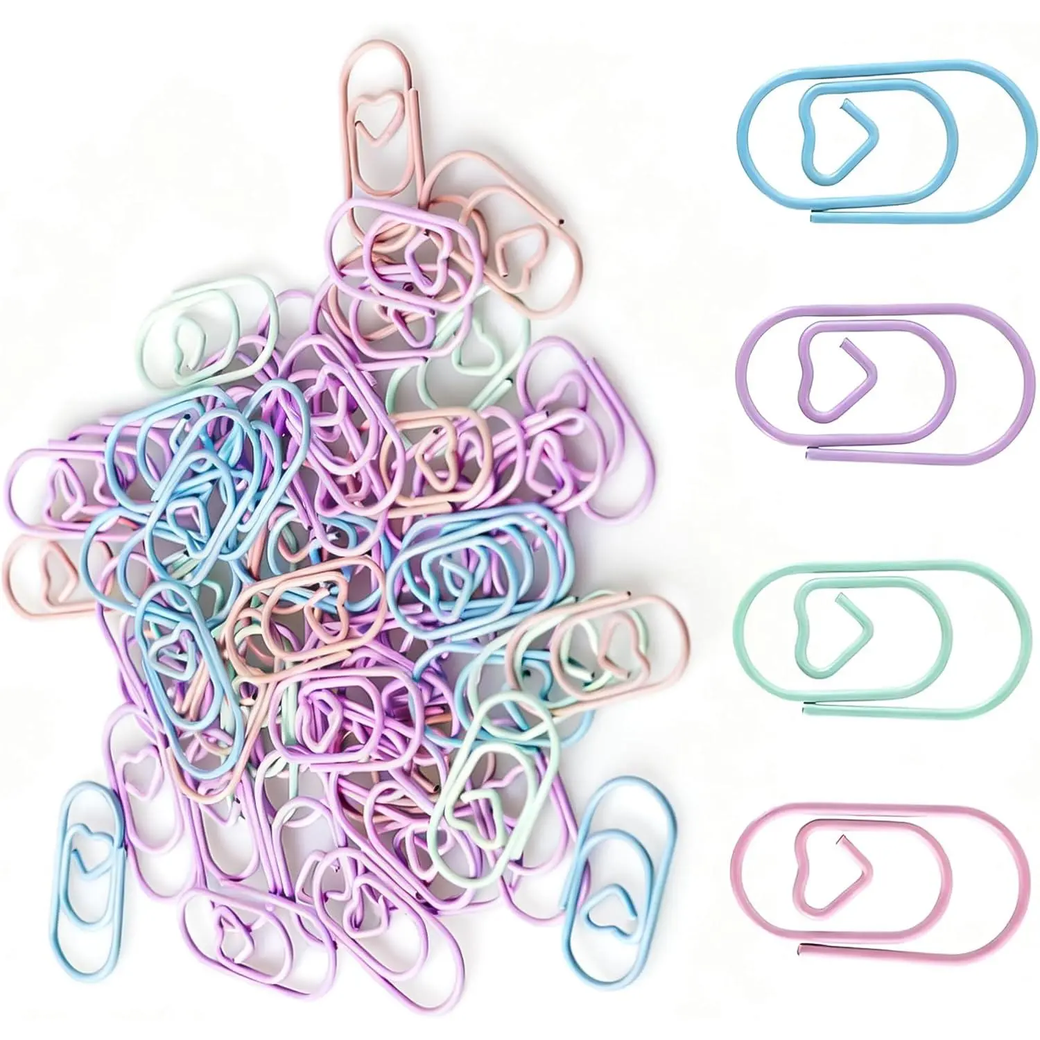 100 count Heart Paper Clips, Colorful Decorative Paperclips for Scrapbooking, Journaling, Office & School Supplies – Cute Mini Document Clamps (Blue, Green, , )
