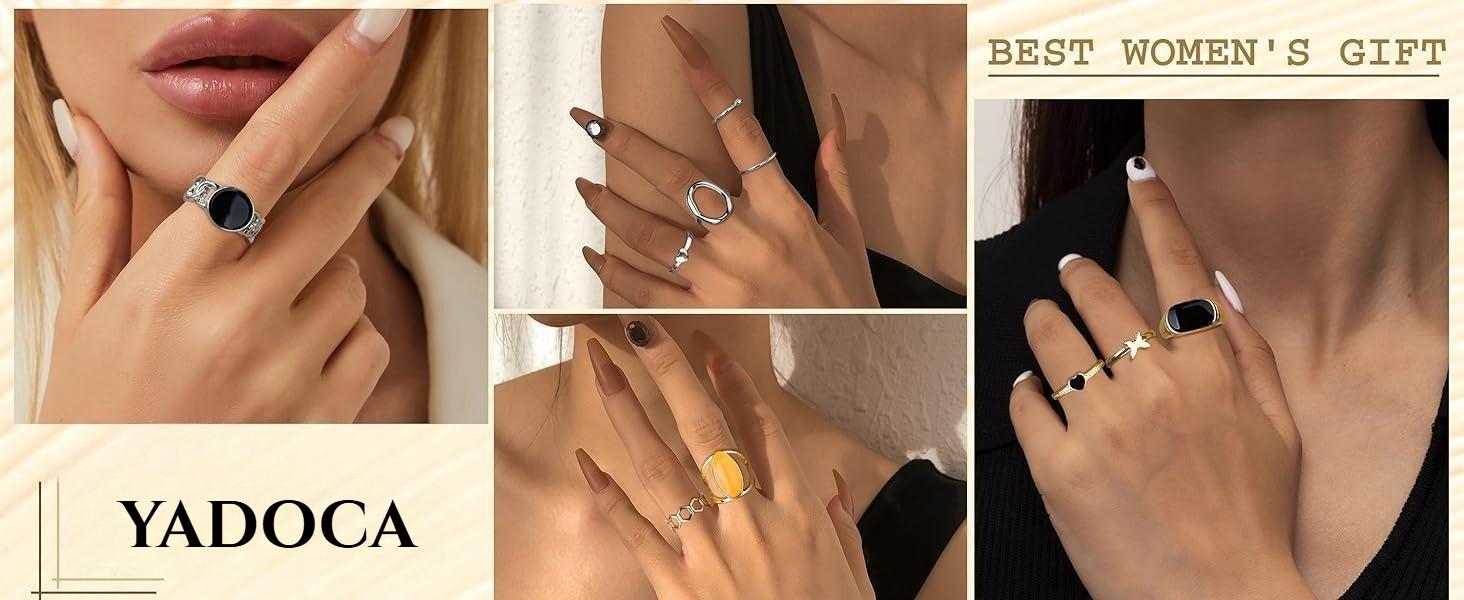 YADOCA 30Pcs 18K Plated Gold Chunky Rings for Women Chunky Twisted Signet Rings Stackable Knuckle Midi Ring Adjustable Open Ring Sets