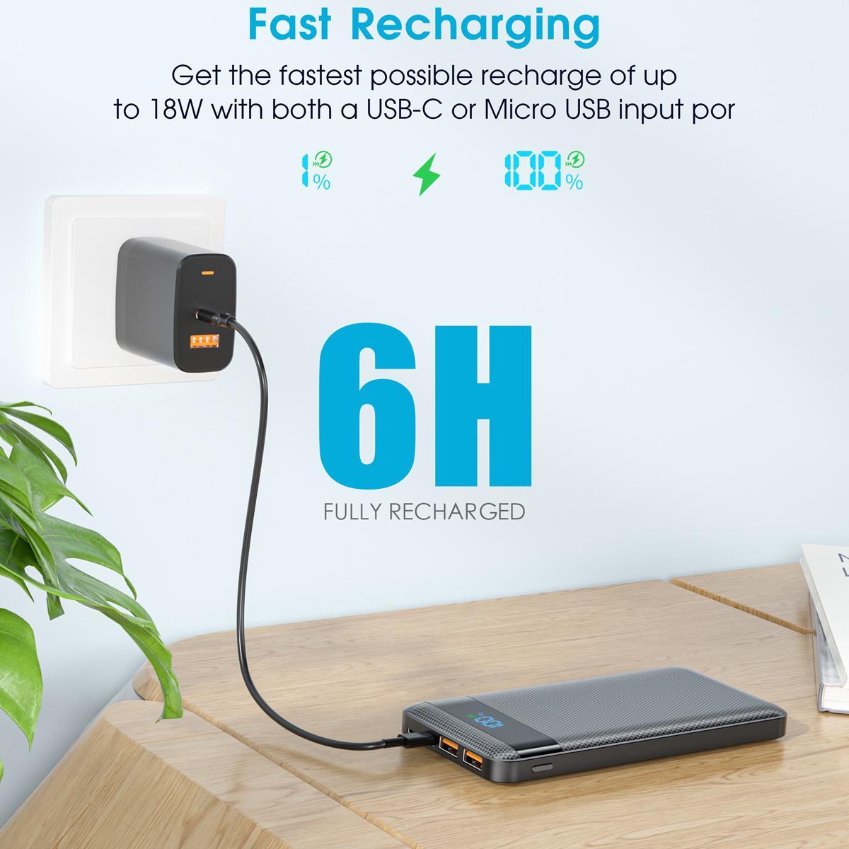 Portable Smartphone Power Bank, Summer 10000mAh 2 USB+1 Type-C Output Power Bank, Portable Mobile Phone Charger with LED Digital Display, Mobile Phone Accessories, Chargeable Smartphone Accessories