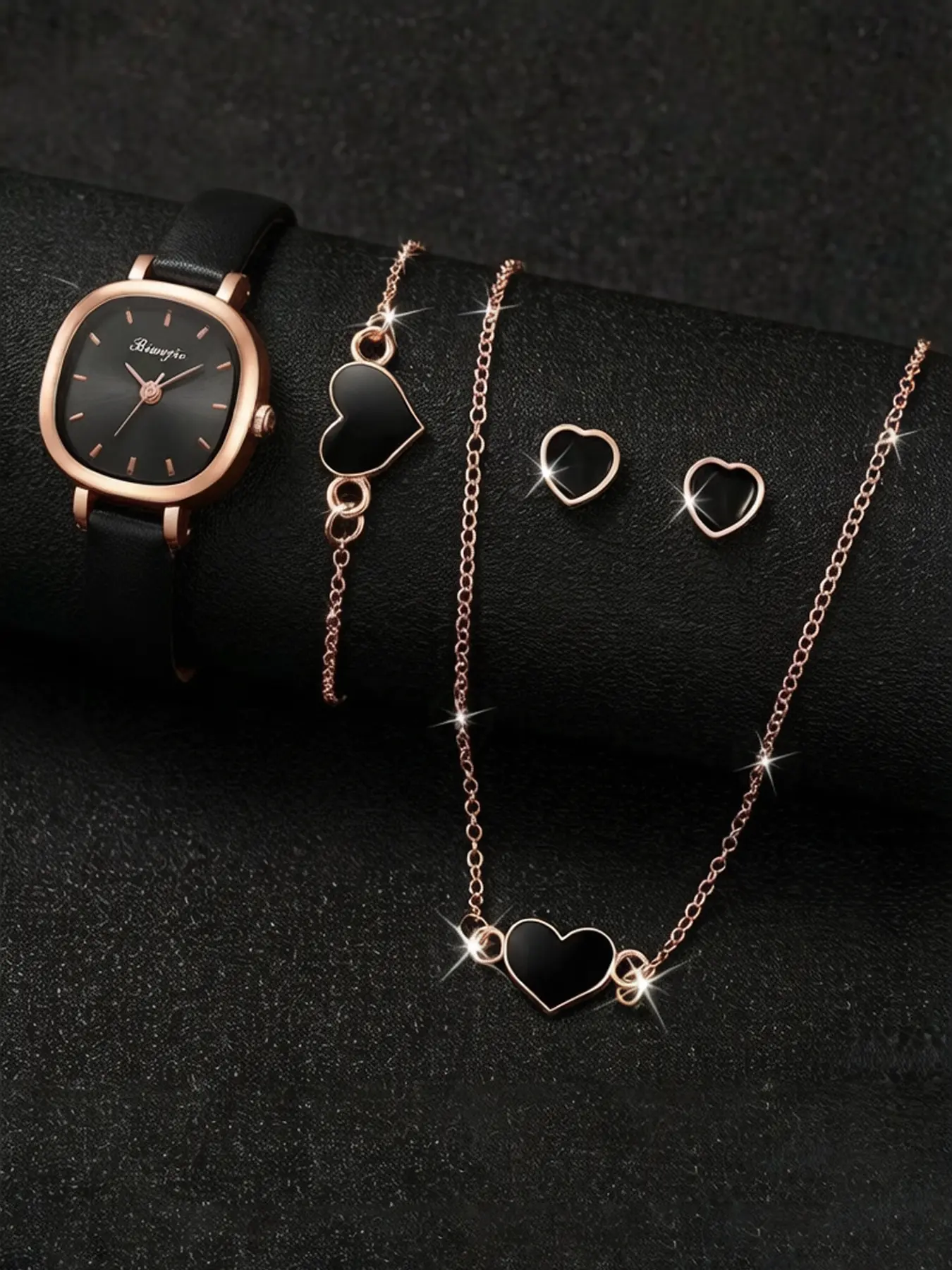 5-piece Korean-style small dial fashion women's watches, student retro Korean boutique quartz watches, Casual Wristwatch Set