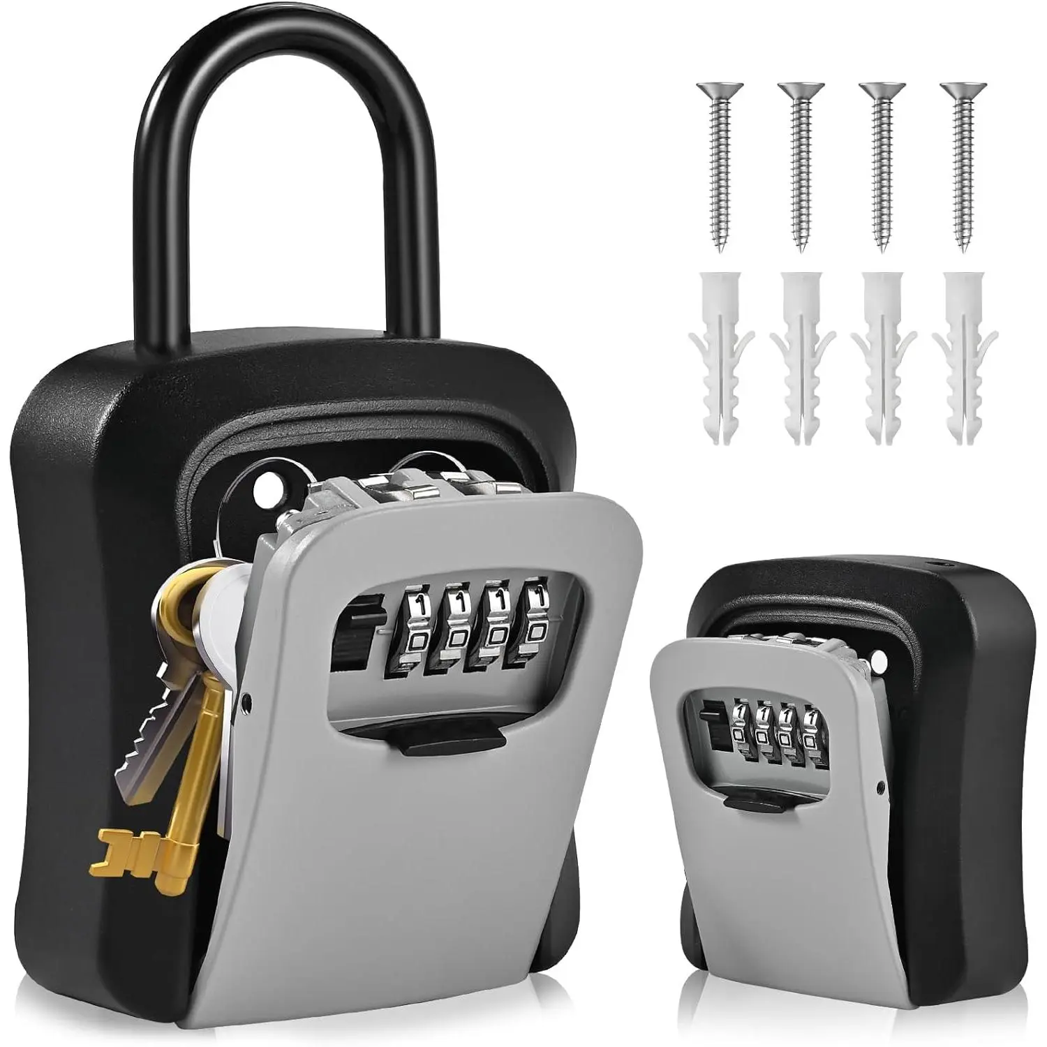Large Size Gray Waterproof Kirsite 4.5”x3.7”x1.5” Combination Key Lock Box, Portable Wall Mount Code Lockbox for Outdoor Key Storage