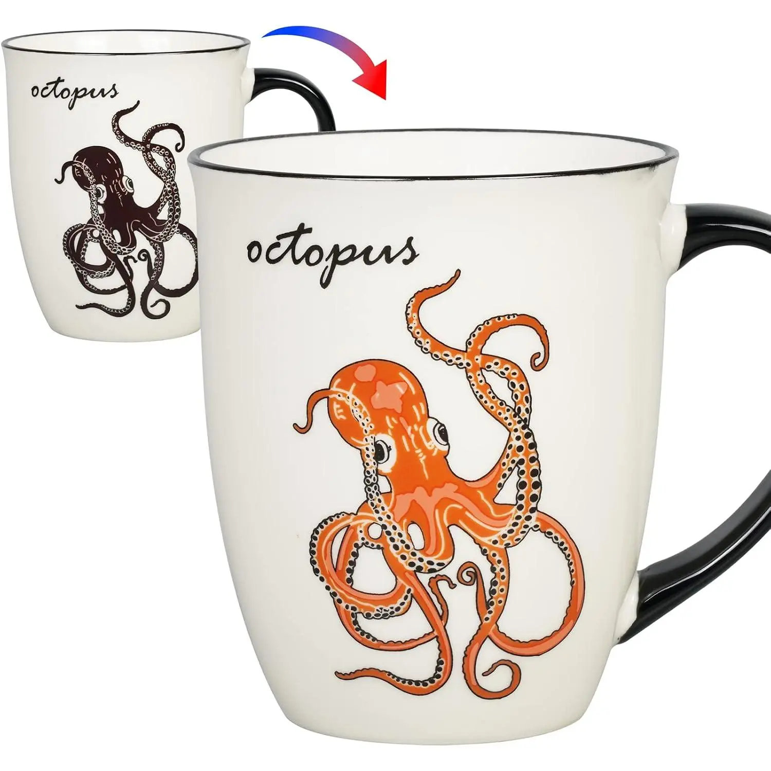 Octopus Heat Changing Coffee Mug | Ceramic Coffee Mug, Cool Color Changing, Ideal for Men Women Birthday