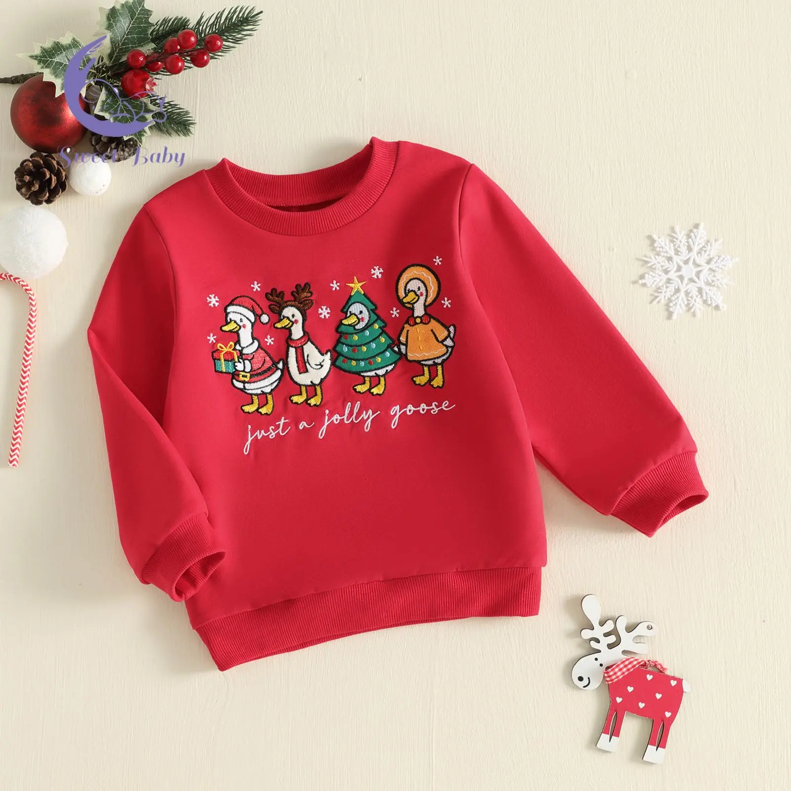 Toddler Baby Christmas Sweatshirts Long Sleeve Embroidery Pullover Tops