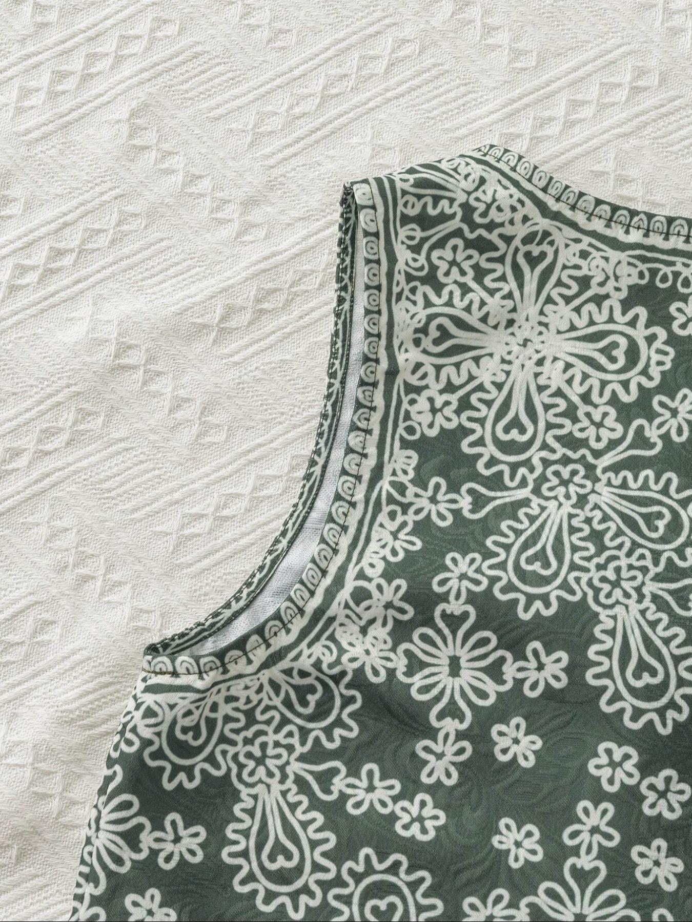 Women's Floral Ethnic Pattern Tie Front V Neck Vest Jacket without Necklace, Boho Sleeveless Outerwear for Summer, Ladies Clothes for Beach Vacation Holiday, Womenswear