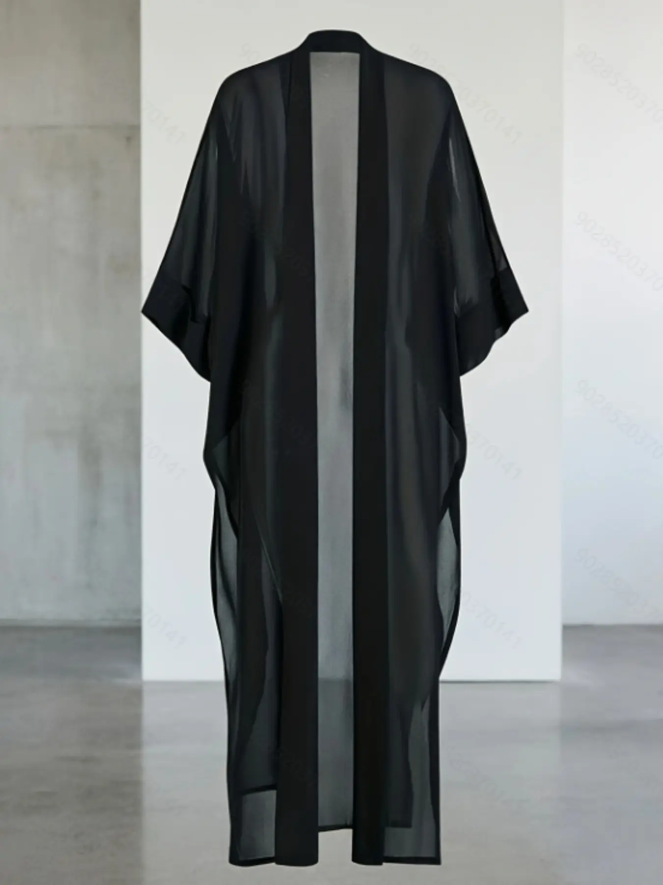 Solid Color Sheer Loose Long Cardigan, Beach Sun Protection Kimono Outerwear, Lightweight Semi-Transparent Chiffon Fabric, Perfect for Vacation