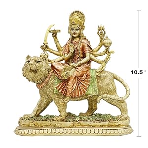 Alikiki Hindu Goddess Lord Durga Statue - India God Antique Gold Durga Murti Idol Home Temple Puja Sculpture Indian Diwali Day Mandir Pooja Decoration Family Spiritual Symbol Decor