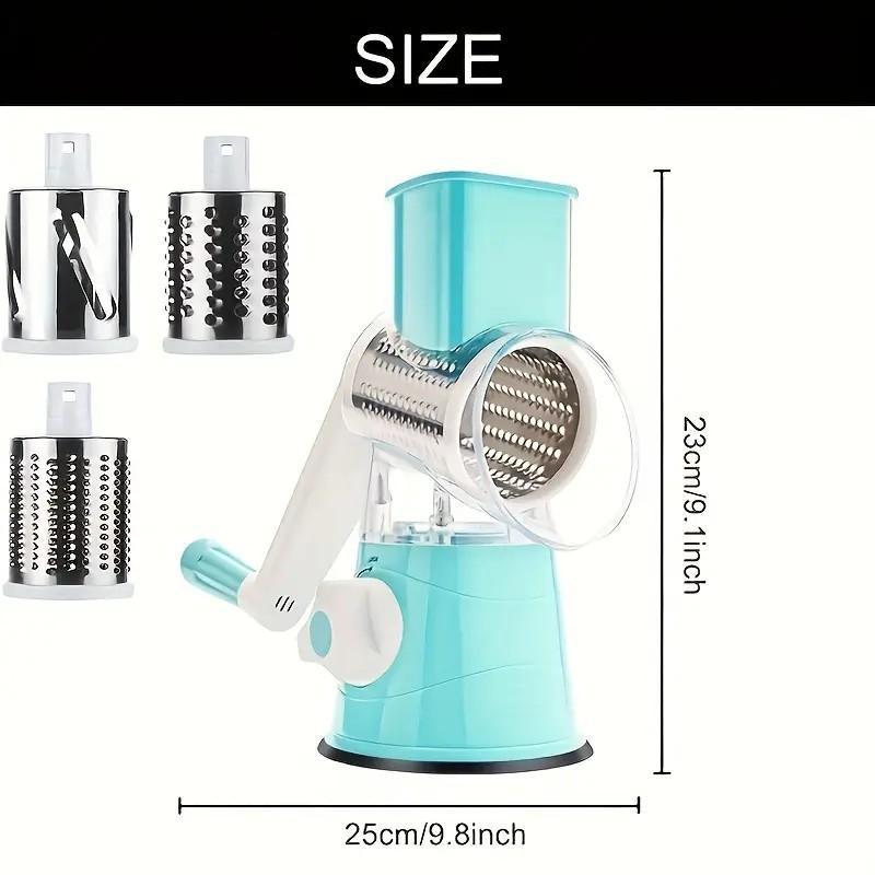 3 in 1 Manual Rotary Cheese & Vegetable Potato Grater, 1 Count Multifunctional Vegetable Chopper with Handle, Kitchen Utensils & Gadgets