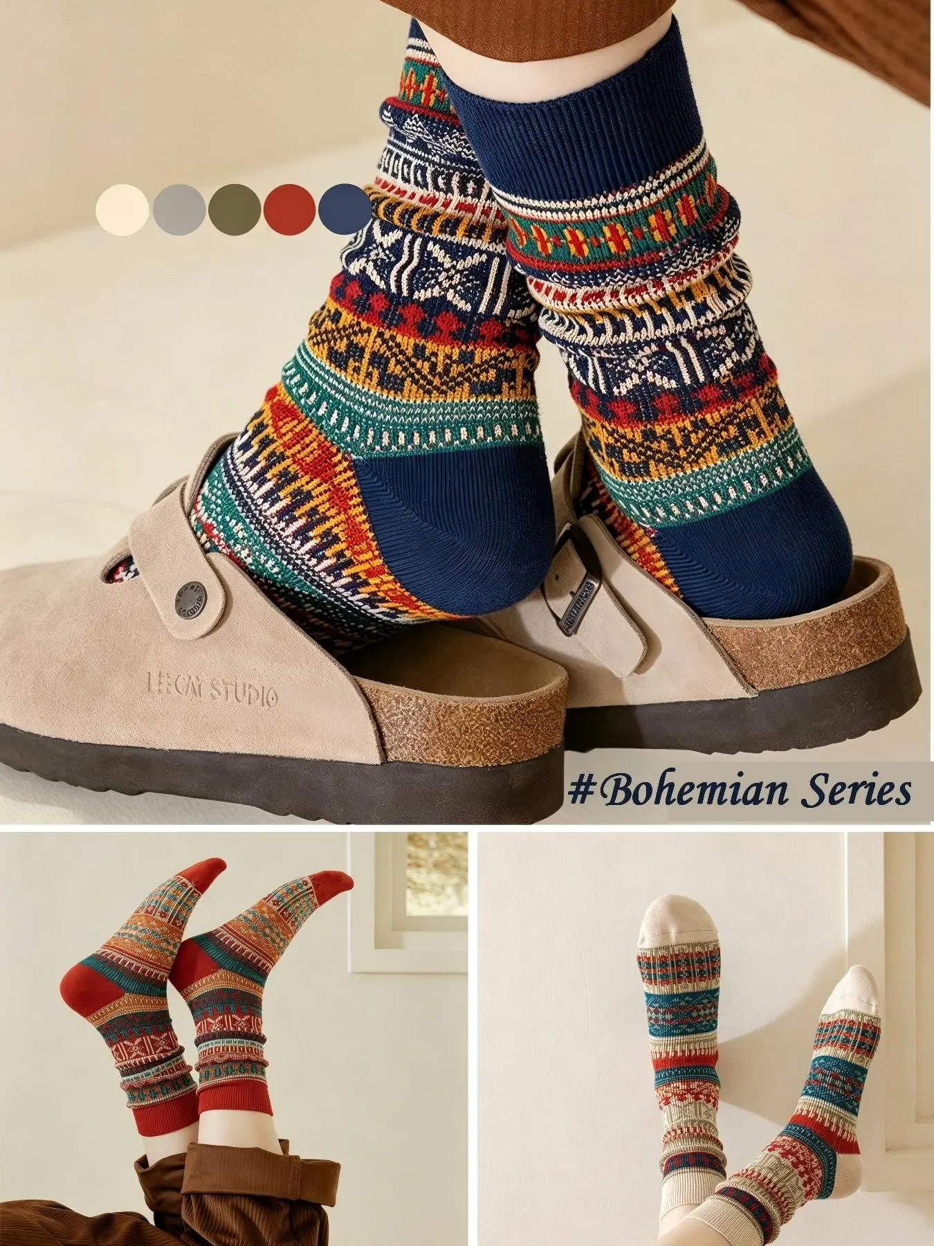 Boho Chic Vintage Socks 3-Pack | Soft , Breathable & Cozy, Must-Have Ladylike Socks for Clogs & Summer Fall Winter Outfits