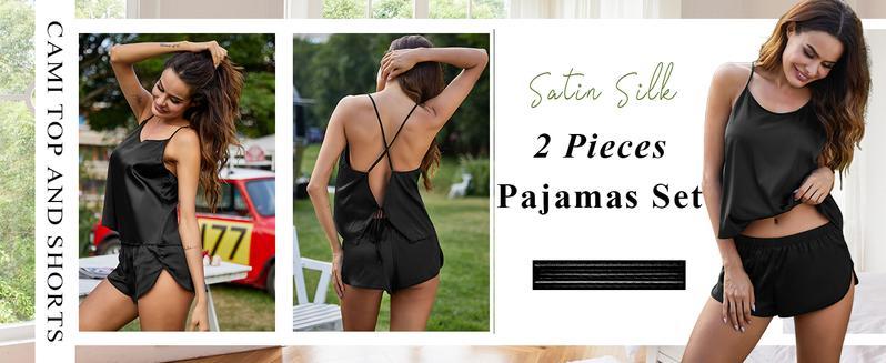 THE WELL KEPT Silk Pajamas Set for Women Satin Backless Lingerie Pjs Cami Top and Shorts Nightwear Women's Deep Plus Size Lace Corset