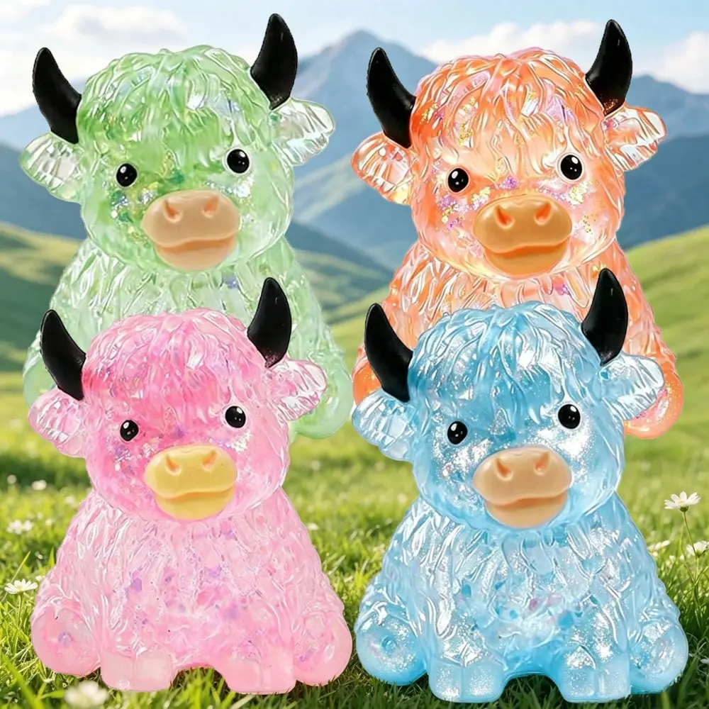 1pc Sequin Crystal Highland Cow Squishy Fingertip Toy, Soft Slow Rebound Sensory Toy, Cute Squeeze Toy, Suitable For Children And Adults, Office Desk Anxiety Relief Tool, Christmas Halloween Birthday Mother's Day Gift For Family And Friends, Squishy Toy