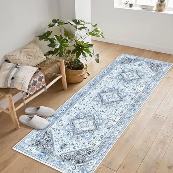 GARVEEWashable Area Rugs: Ultra Soft, Non-Slip, Low-Pile Carpets for Living Room, Bedroom, Nursery, and Office in Various Sizes and Bohemian Vintage Designs. Ideal for Farmhouse Decor.