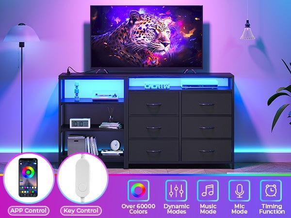 Corner L Shaped LED TV Stand Convertible Dresser Black