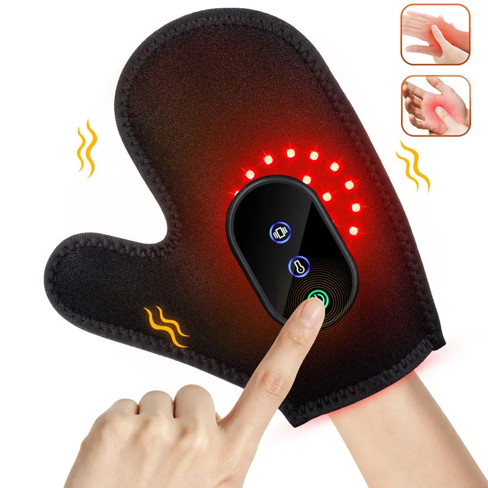Cordless Heated Vibration Hand Massager, Full Wrap Electric Hand Massage Glove with Red LED Light, 3 Adjustable Temperature and Vibration, Ideal for Home Office Travel Hand Muscle Relaxation