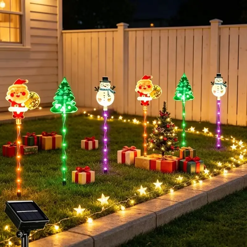 Solar LED Christmas Decorations, 6-In-1 Plug-In Lights, 8 Modes, Wireless, for Yard, Park, Party, Holiday Decoration