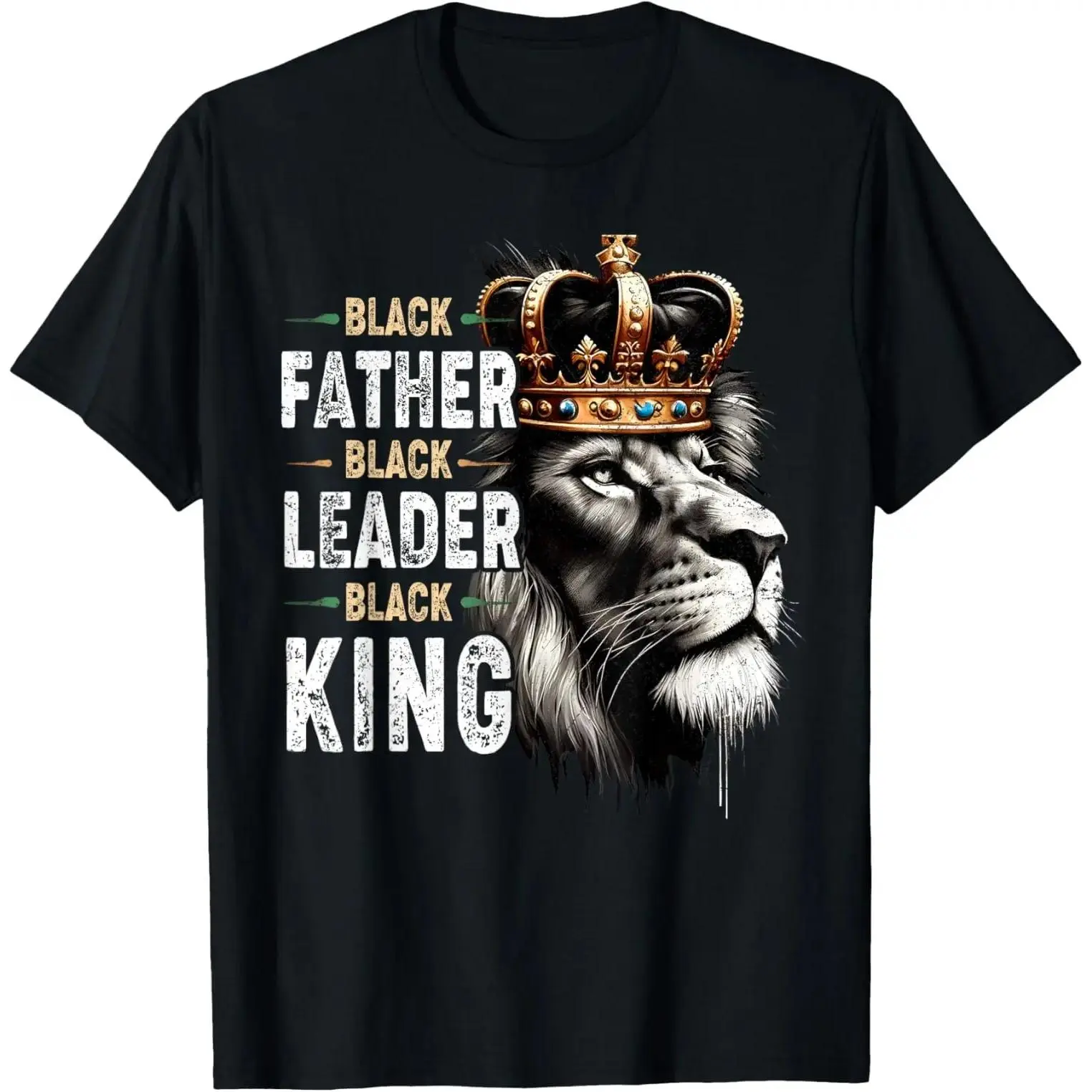 Men's Black Father Leader King Black History Month Printed Cotton Knit Fabric Tee - Round Neck, Short-Sleeve, Stretch, Regular Cut, Streetwear Menswear Top, Do Not Dry Clean, Graphic T Shirts